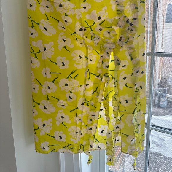 ROCHAS 100% SilkYellow Skirt w/ White Flowers, Leg Slit & Rosette IT 44/US 8 - Picture 2 of 7